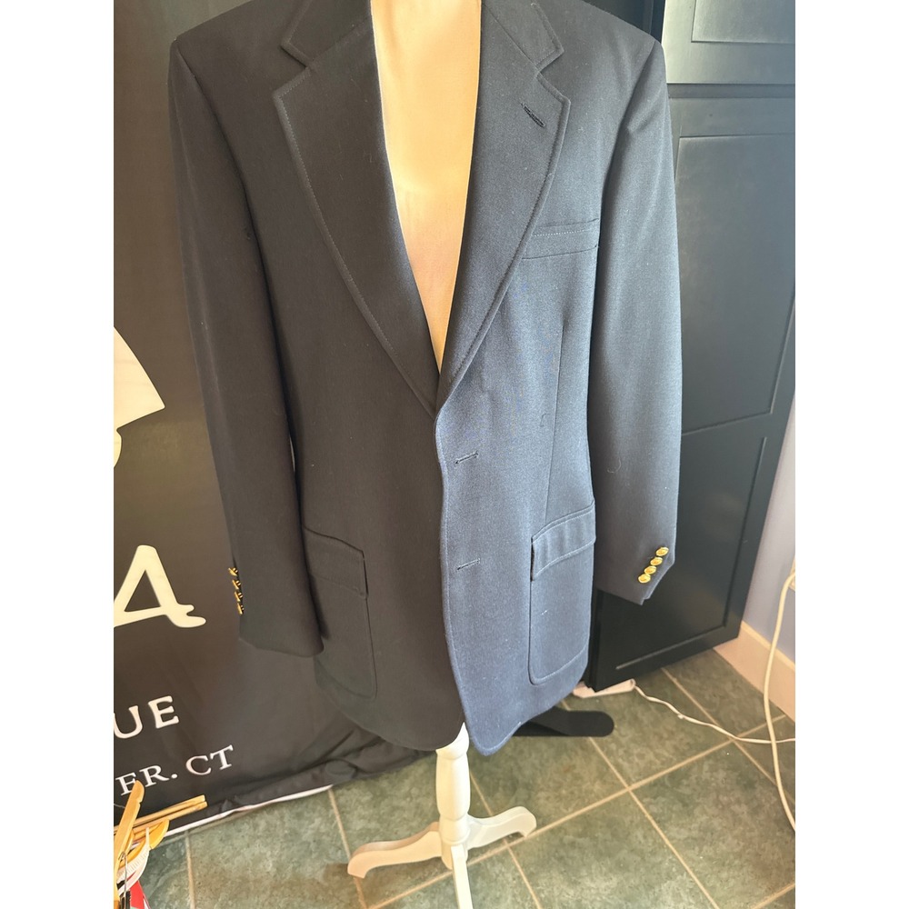 Lord & Taylor Wimbledon of England Mens Navy Blue Wool Blend Blazer Gold Buttons